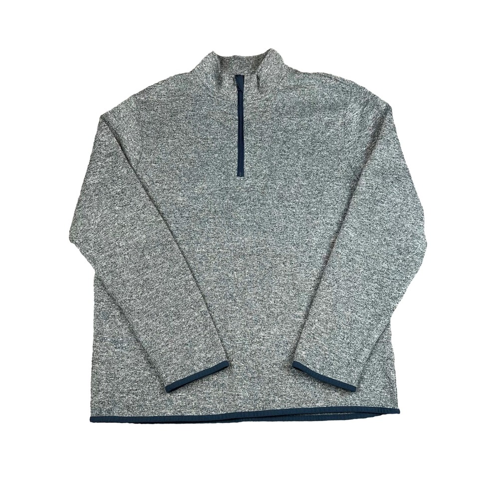 J.Crew Authentic Fleece Mens Large Navy Gray Marl Quarter Zip Pullover Sweater